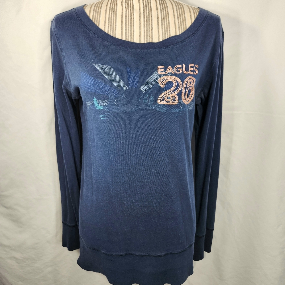 Old Navy Blue Long Sleeve Cotton Eagles 26 Graphic Top Size Large